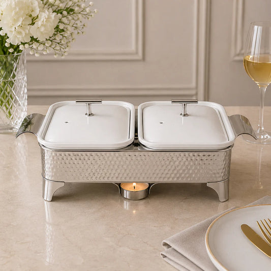 Brilliant Premium 12-Inch Double Rectangular Chafing Dish with Candle Stand