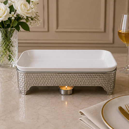 Brilliant Classic 10-Inch Rectangular Chafing Dish with Candle Stand