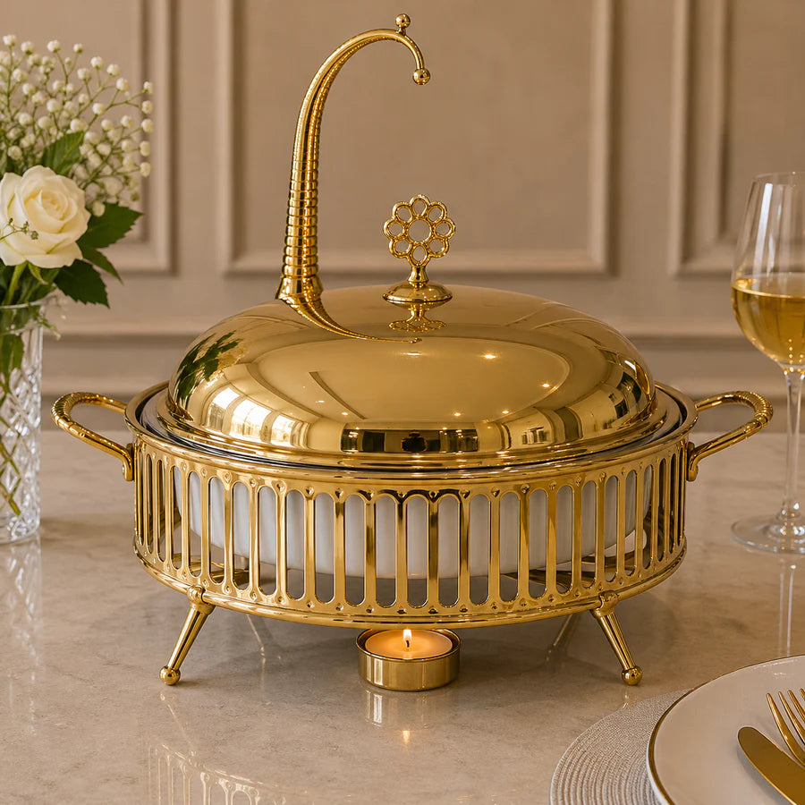 Brilliant Luxury 6L Gold Buffet Dish with Candle Stand