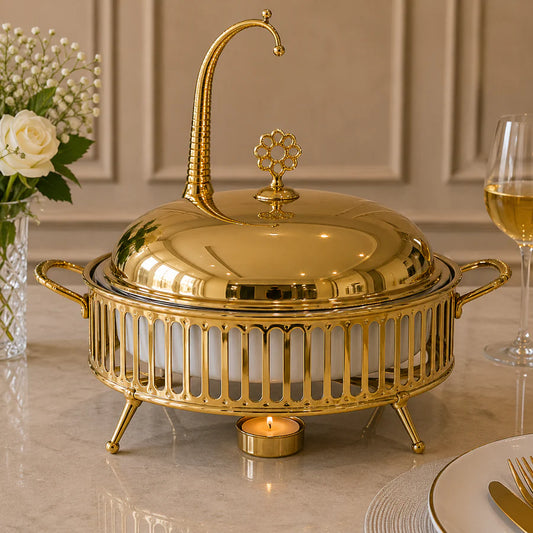 Brilliant Luxury 6L Gold Buffet Dish with Candle Stand
