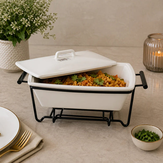 Brilliant 10.25-Inch Ceramic Casserole with Metal Stand