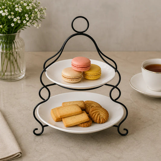 Brilliant 2-Tier Serving Stand with Ceramic Plates