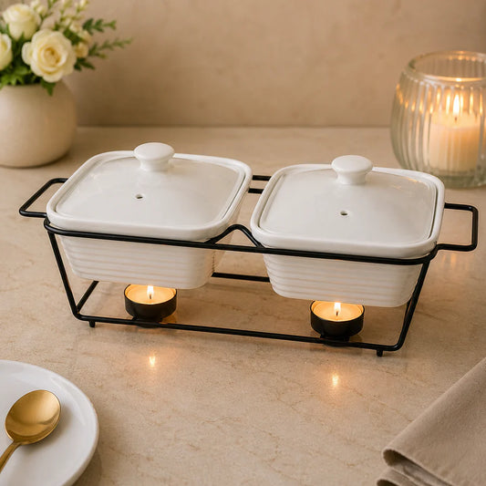 Brilliant Rectangular Twin Casserole with Candle Stand