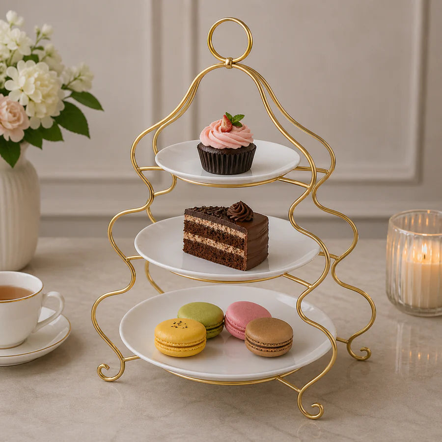 Brilliant 3-Tier Serving Stand with Ceramic Plates