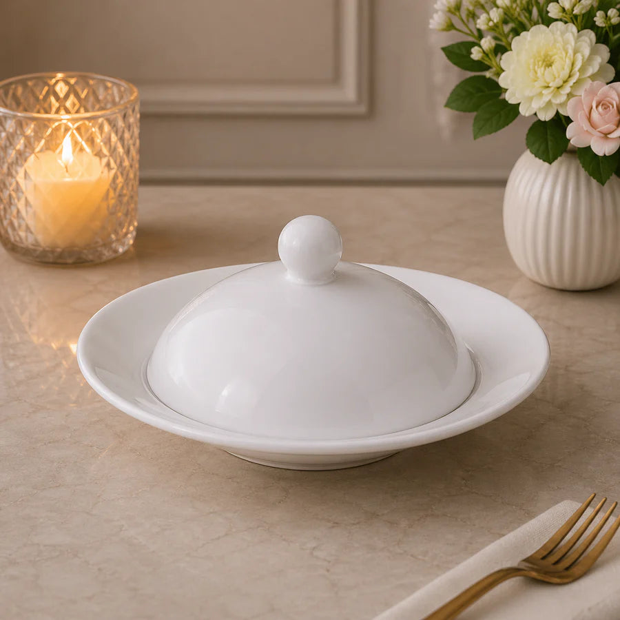 Brilliant Covered Serving Dish with Candle Stand