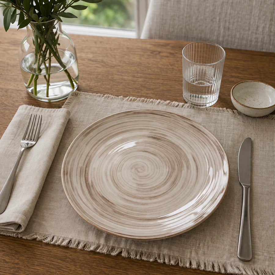 Danny Home Premium 10.5" Flat Porcelain Plate – Spiral Texture Design