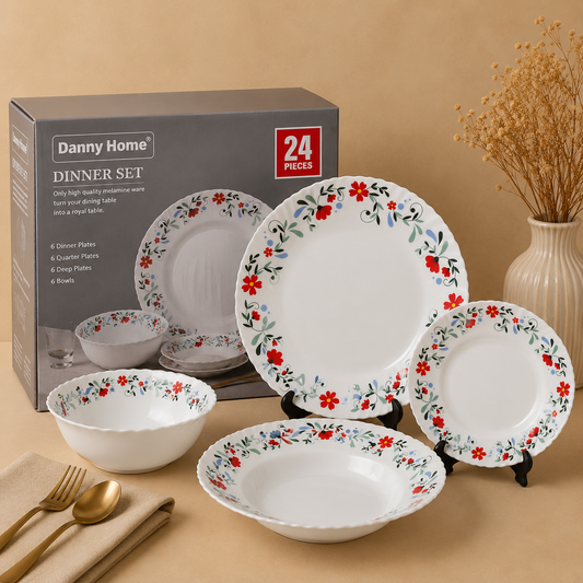 Danny Home 24 Pcs Scarlet Blossom Dinner Set