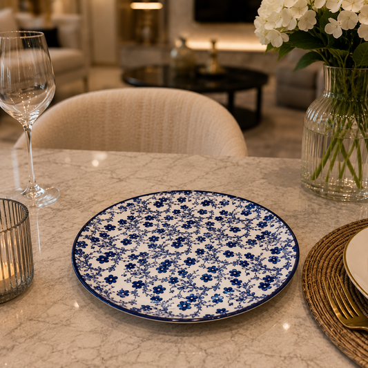 Danny Home Blue Flower 10.5-Inch Ceramic Flat Plate