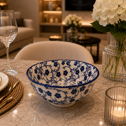 Danny Home Blue Flower 8-Inch Ceramic Salad Bowl