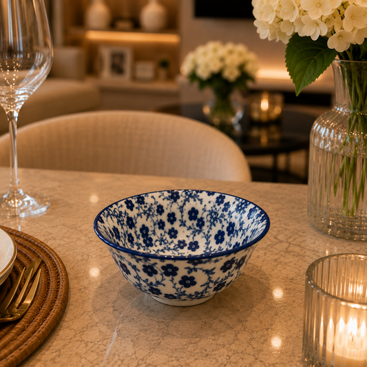 Danny Home Blue Flower 4.75-Inch Ceramic Bowl