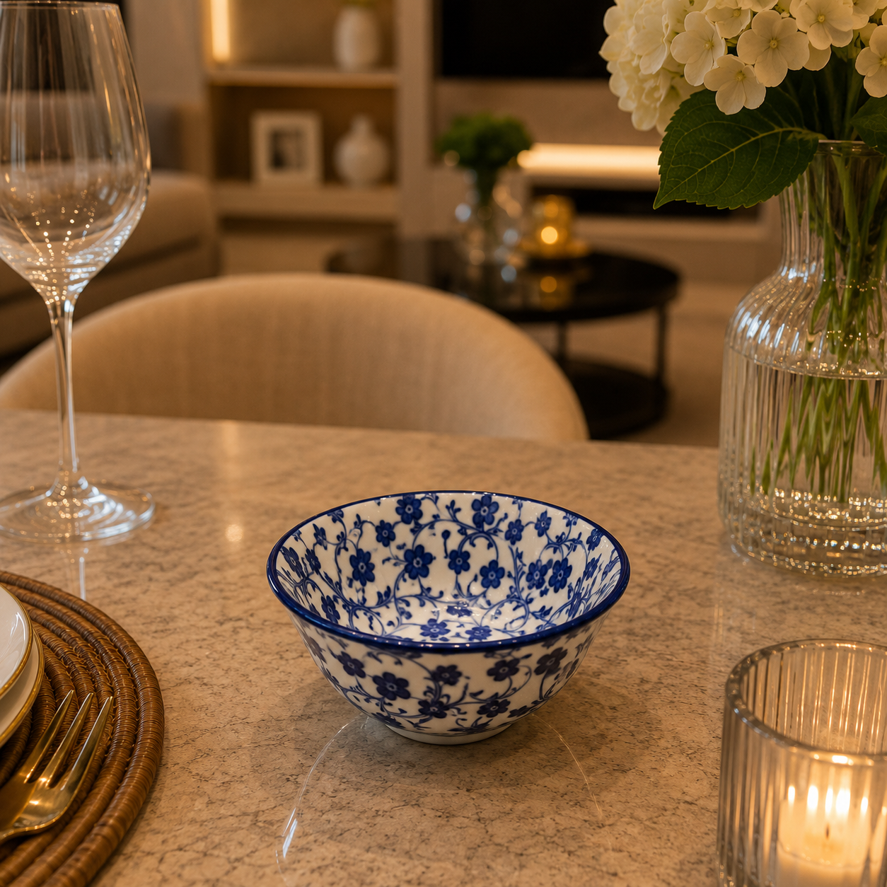 Danny Home Blue Flower 3.75-Inch Ceramic Bowl