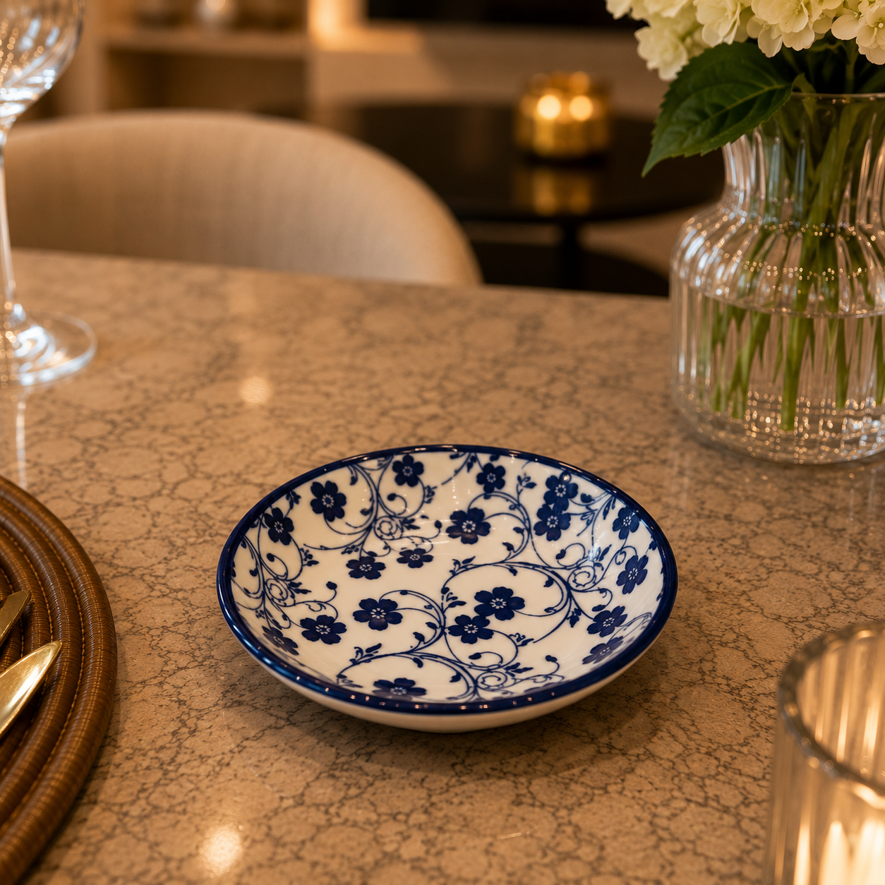 Danny Home Blue Flower 3.87-Inch Ceramic Dish