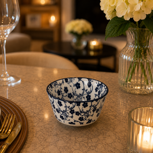 Danny Home Blue Flower 3.75-Inch Ceramic Bowl