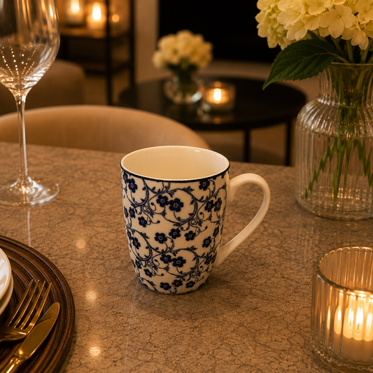 Danny Home Blue Flower 400ml Porcelain Mug (8.5 × 10.2 cm)