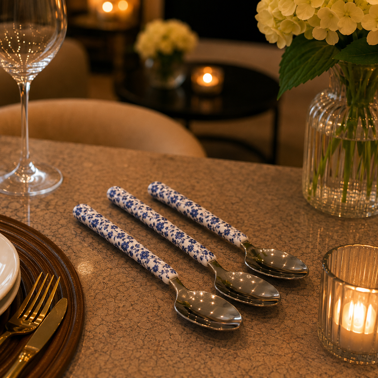 Danny Home Blue Flower Dinner Spoon Set – 3 Pieces