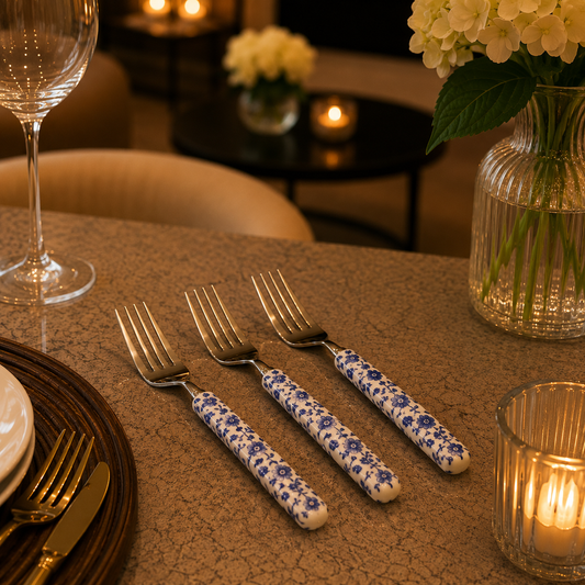 Danny Home Blue Flower Dinner Fork Set – 3 Pieces (19.5 cm)