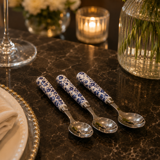 Danny Home Blue Flower Coffee Spoon Set – 3 Pieces (15 cm)