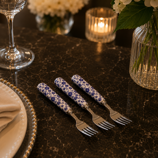 Danny Home Blue Flower Dessert Fork Set – 3 Pieces (14 cm)