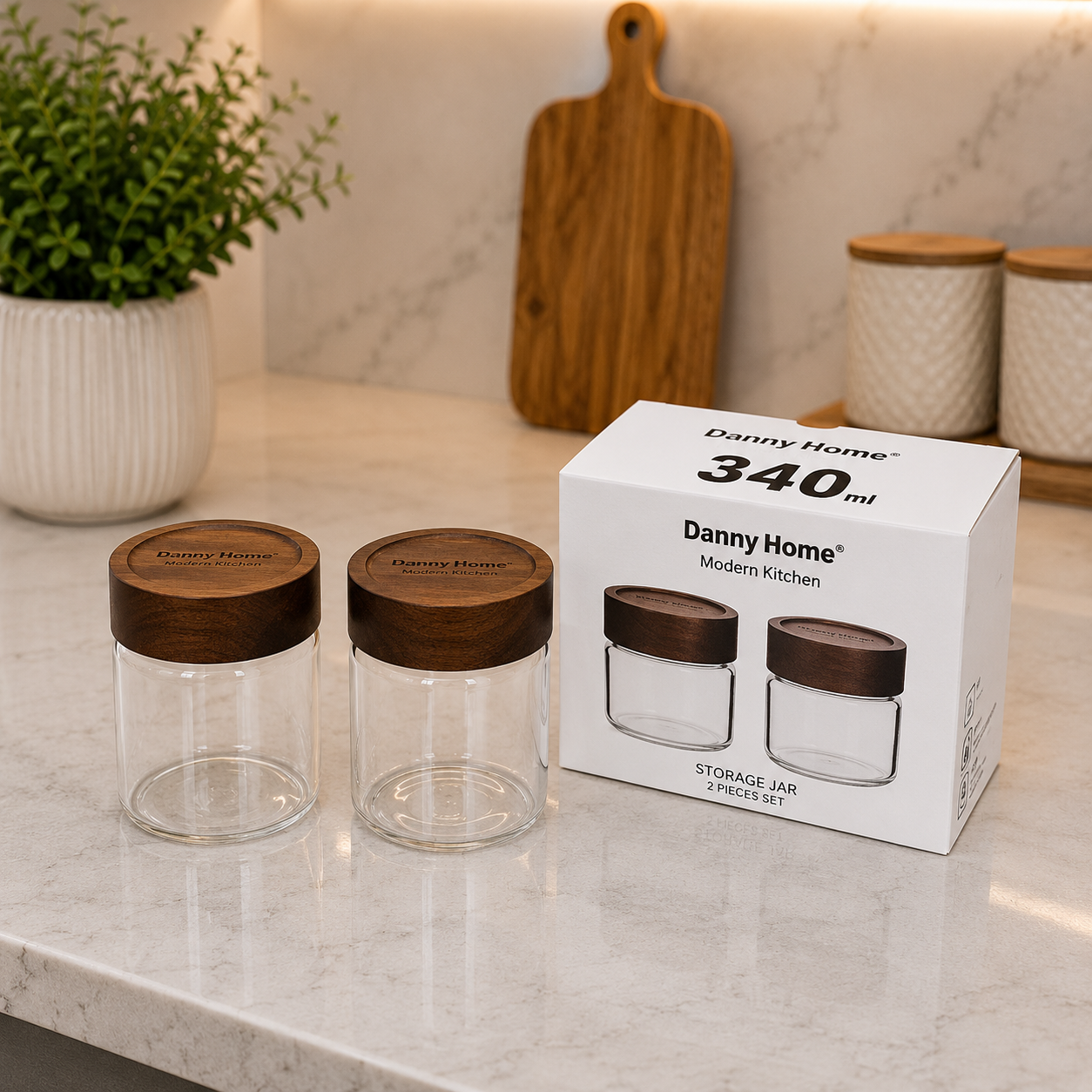 Danny Home Glass Storage Jar Set – 340ml (2 Pcs)