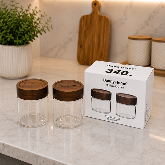 Danny Home Glass Storage Jar Set – 340ml (2 Pcs)