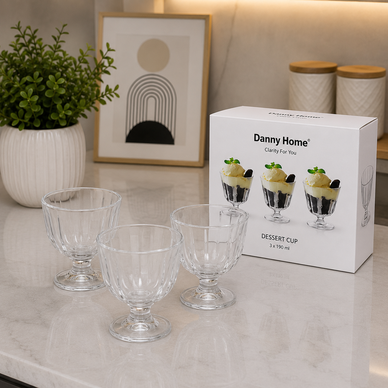 Danny Home Glass Dessert Cup Set – 190ml (3 Pcs)