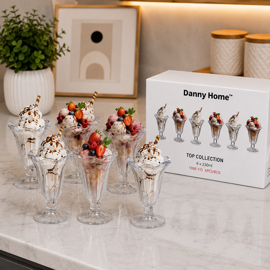 Danny Home Glass Sundae Dessert Cup Set – 230ml (6 Pcs)