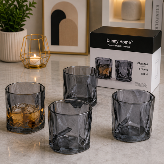 Danny Home Smoke Glass Tumbler Set – 280ml (4 Pcs)