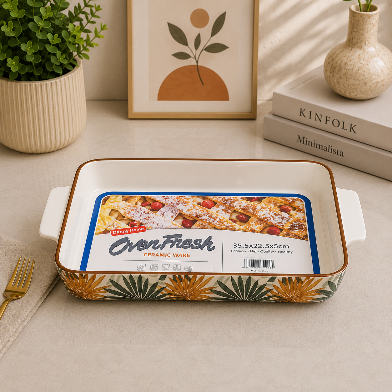 Danny Home Rectangular Ceramic Serving Dish – 35.5 cm