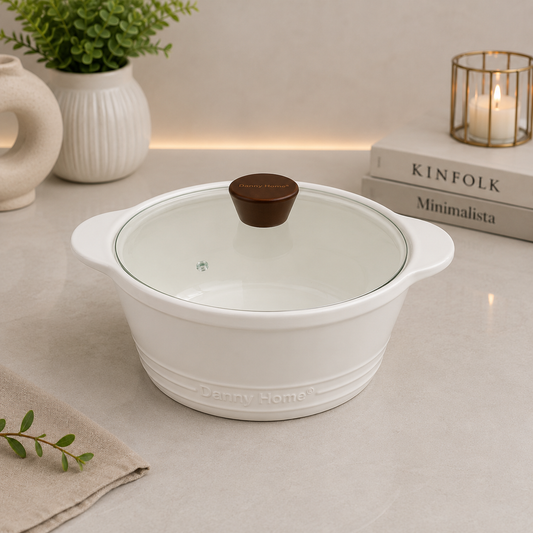Danny Home Porcelain Soup Pot with Glass Lid – 1L