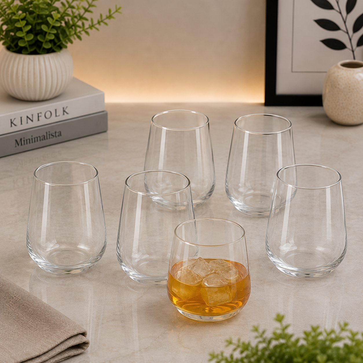 Danny Home Stemless Glass Set – 420ml (6 Pcs)