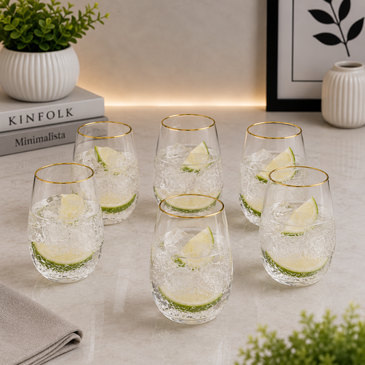 Danny Home Stemless Glass Cup Set – 450ml (6 Pcs)