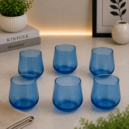 Danny Home Blue Tinted Glass Tumbler Set – 360ml (6 Pcs)