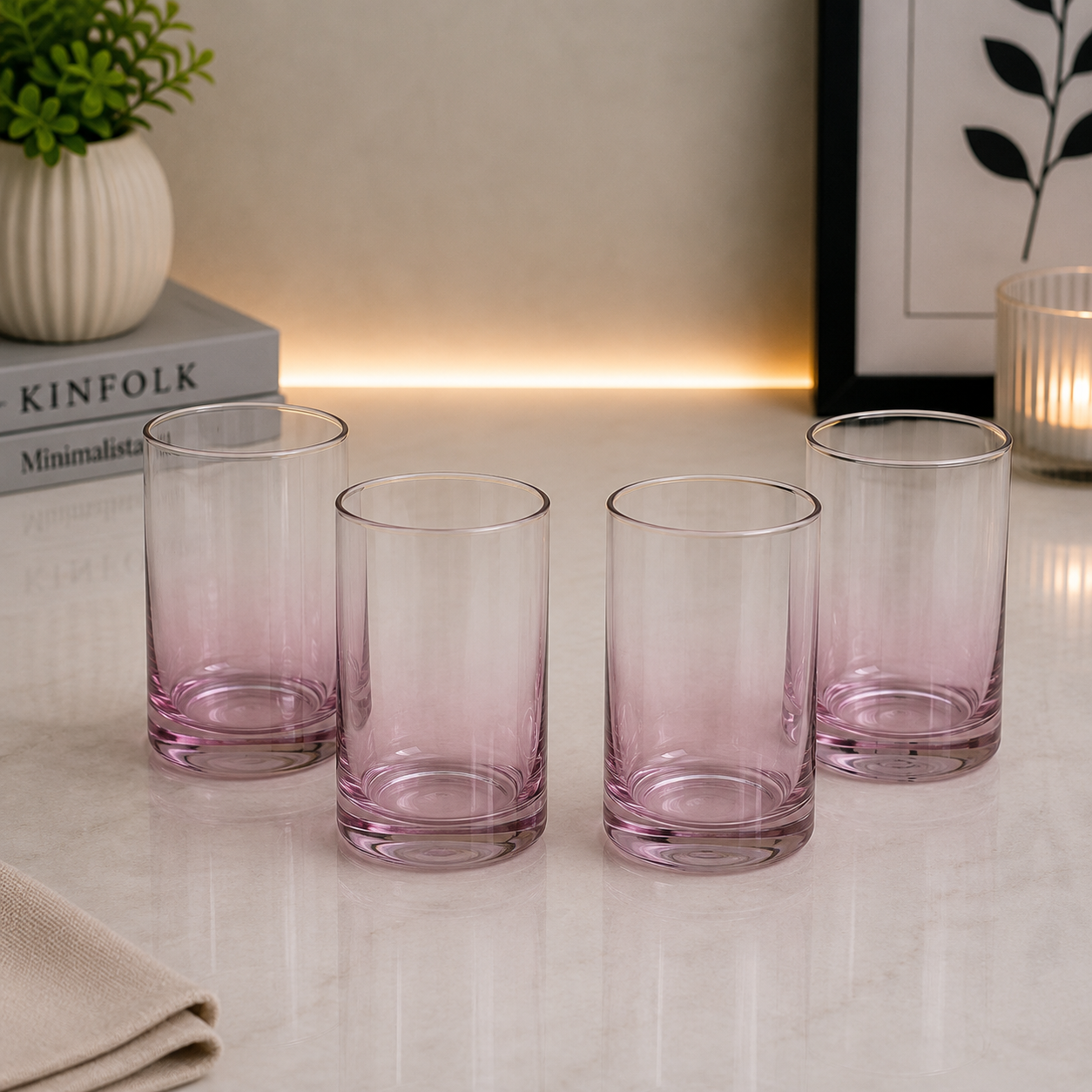 Danny Home Pink Ombre Glass Tumbler Set – 410ml (4 Pcs)