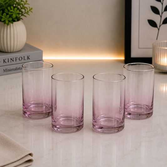 Danny Home Pink Ombre Glass Tumbler Set – 410ml (4 Pcs)