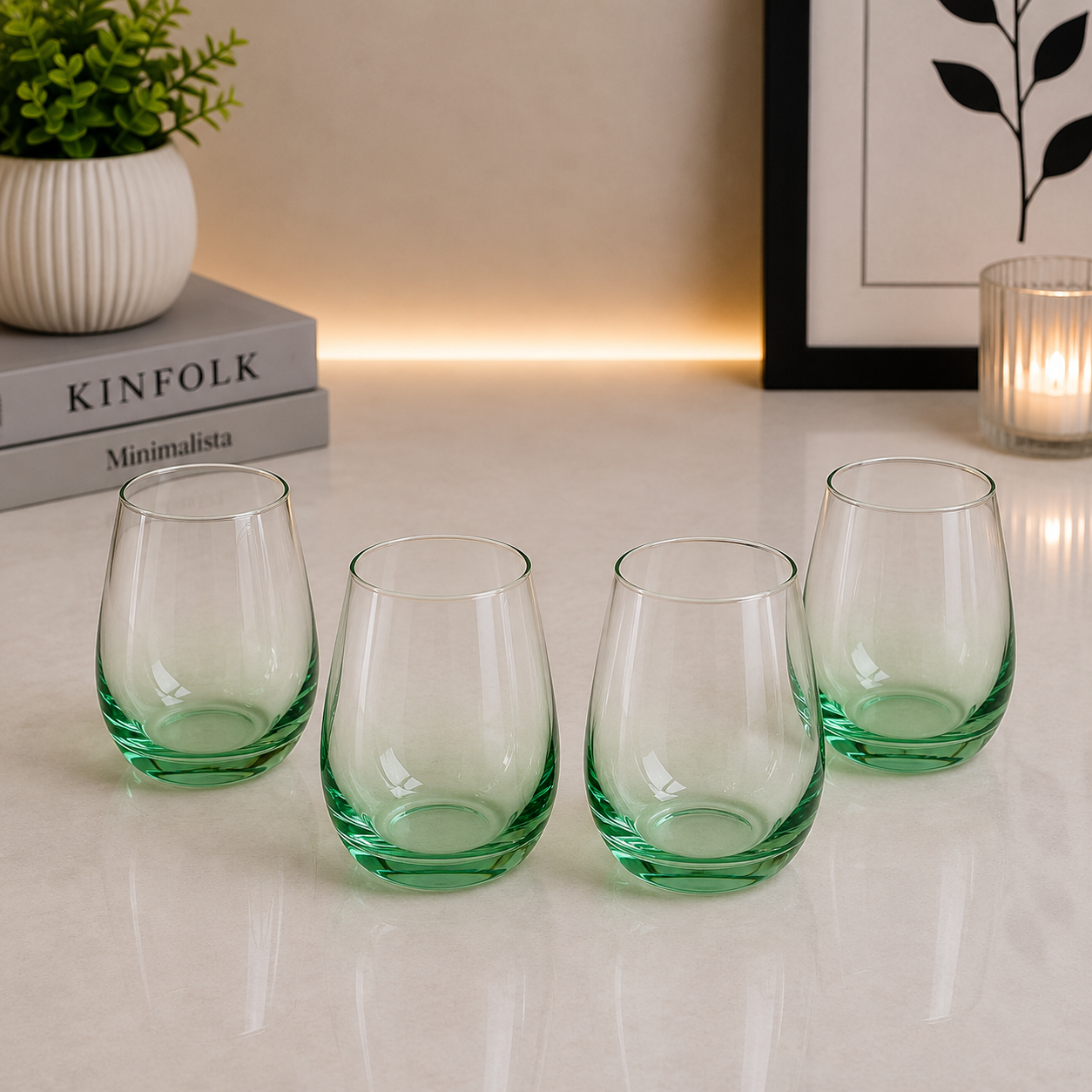 Danny Home Green Ombre Stemless Glass Set – 330ml (4 Pcs)