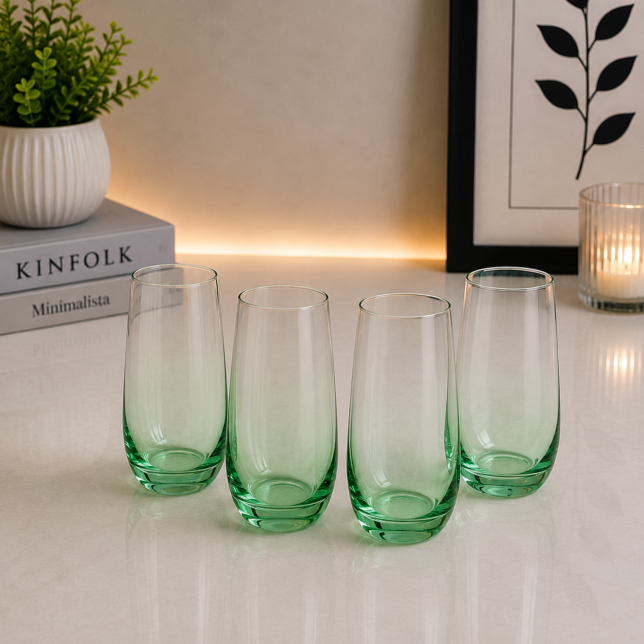 Danny Home Green Ombre Highball Glass Set – 410ml (4 Pcs)