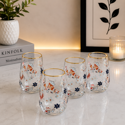 Danny Home Floral Glass Tumbler Set – 410ml (4 Pcs)