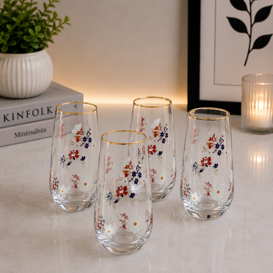 Danny Home Floral Highball Glass Set – 560ml (4 Pcs)