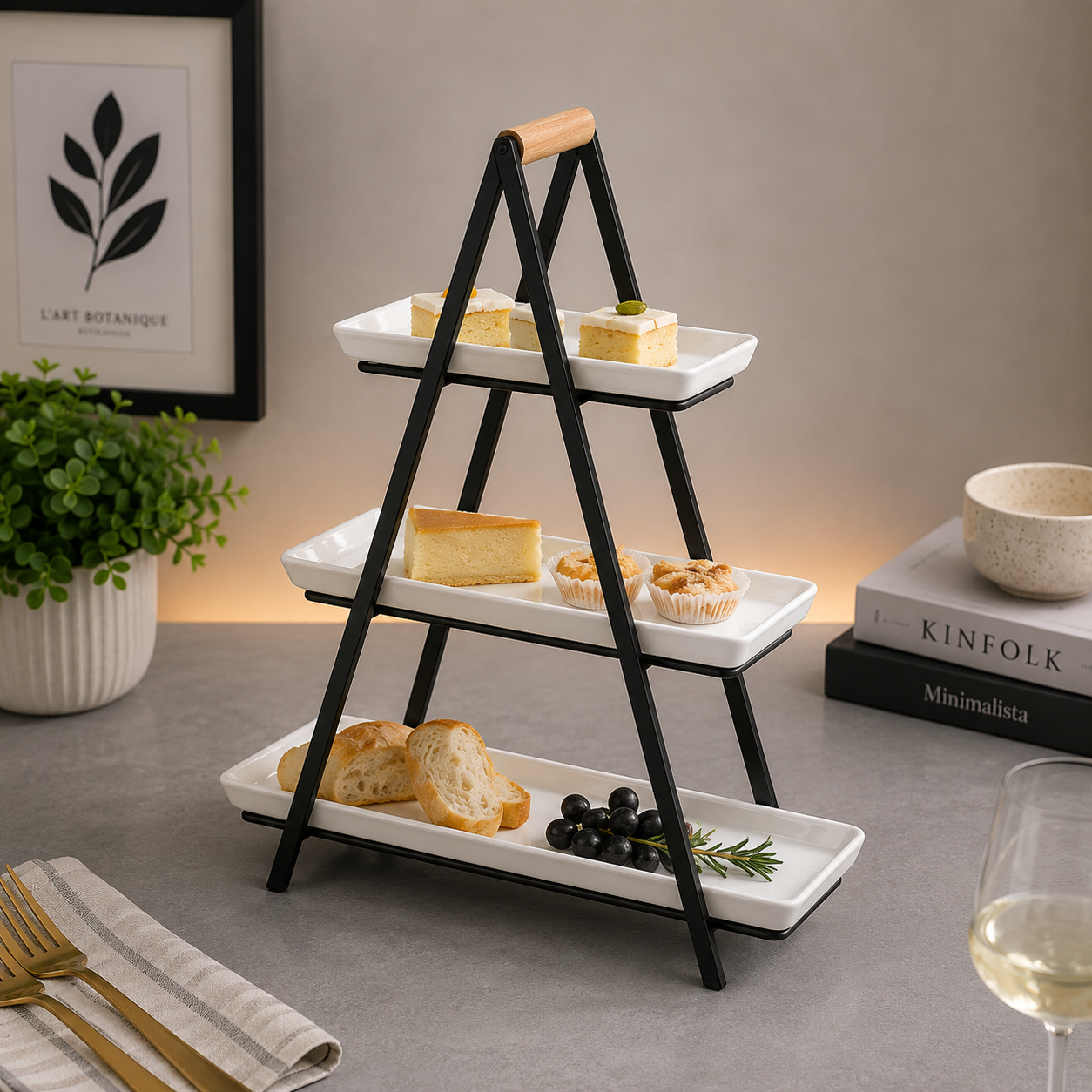 Danny Home 3-Tier Porcelain Serving Tray Stand