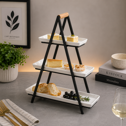 Danny Home 3-Tier Porcelain Serving Tray Stand