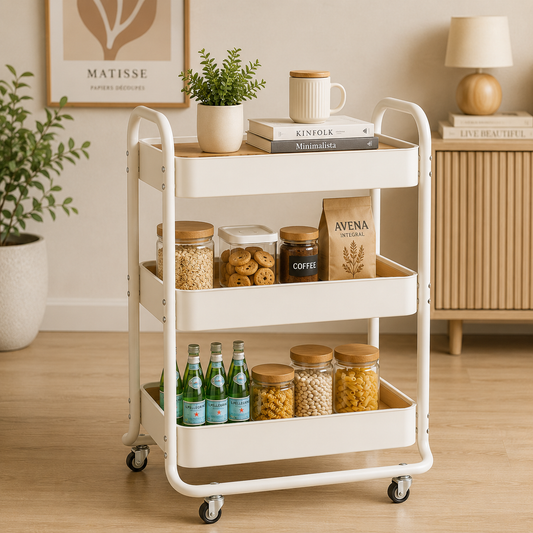 Danny Home 3-Tier Storage Trolley – Cream