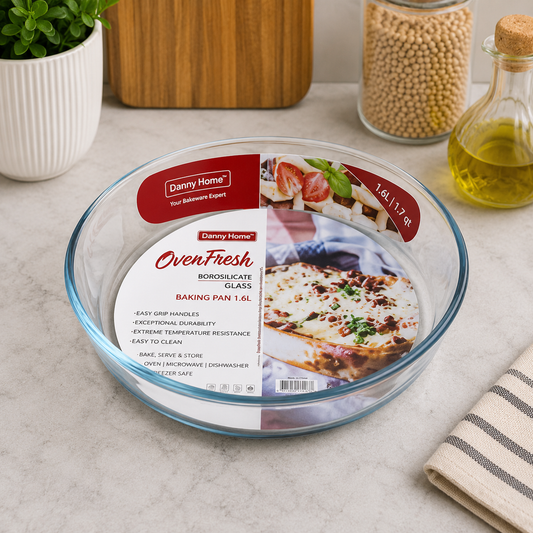 Danny Home Round Borosilicate Glass Baking Pan – 1.6L
