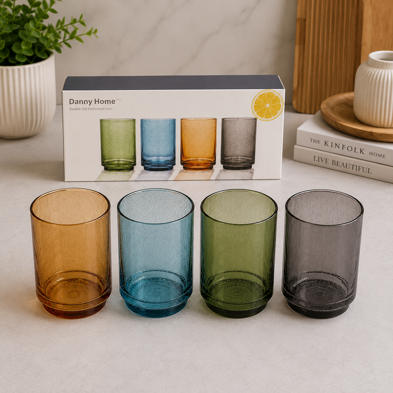 Danny Home Bubble Glass Tumbler Set – 450ml (4 Pcs)