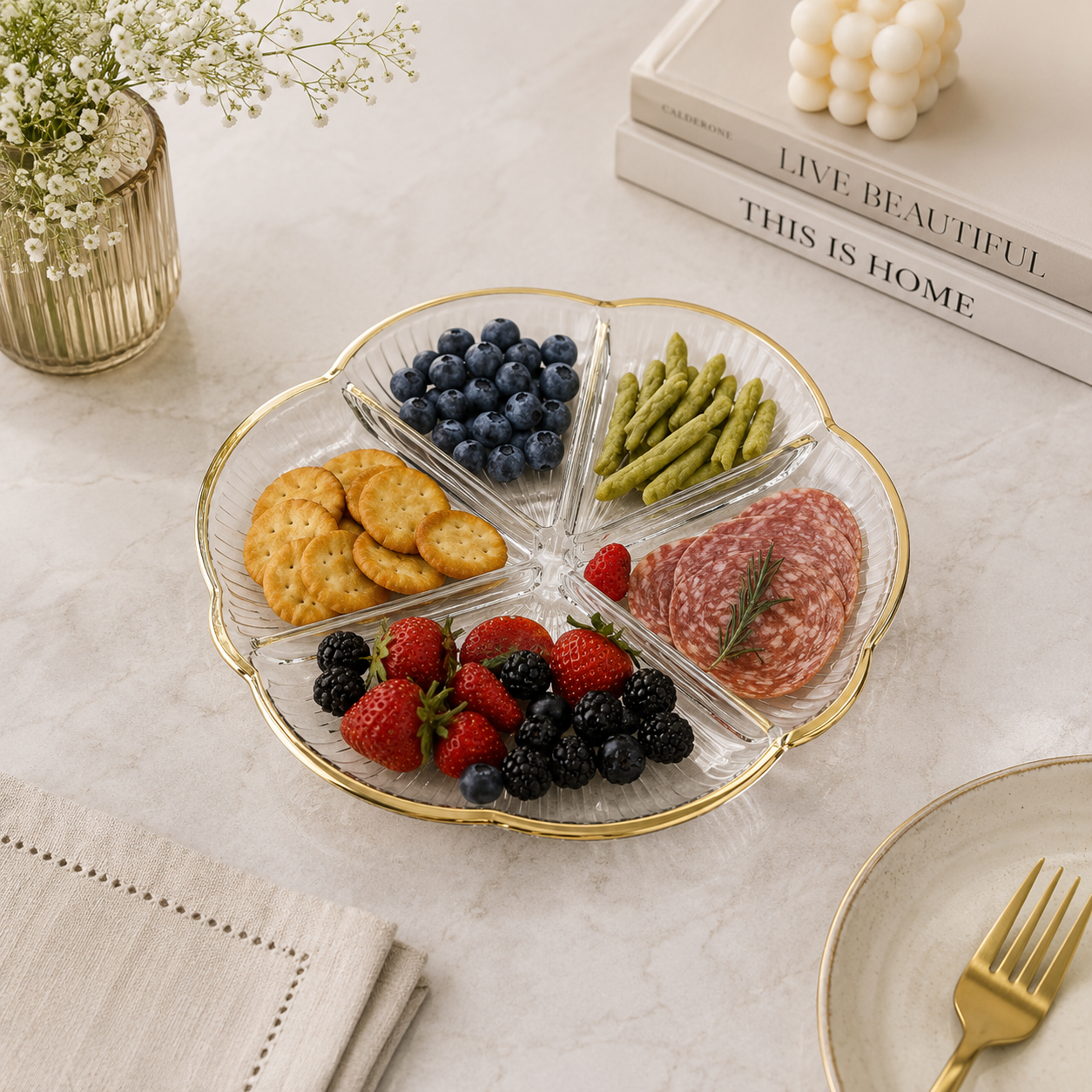 Danny Home 5-Section Glass Serving Plate – 25 × 2cm