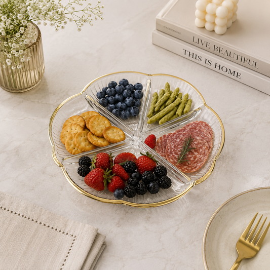 Danny Home 5-Section Glass Serving Plate – 25 × 2cm