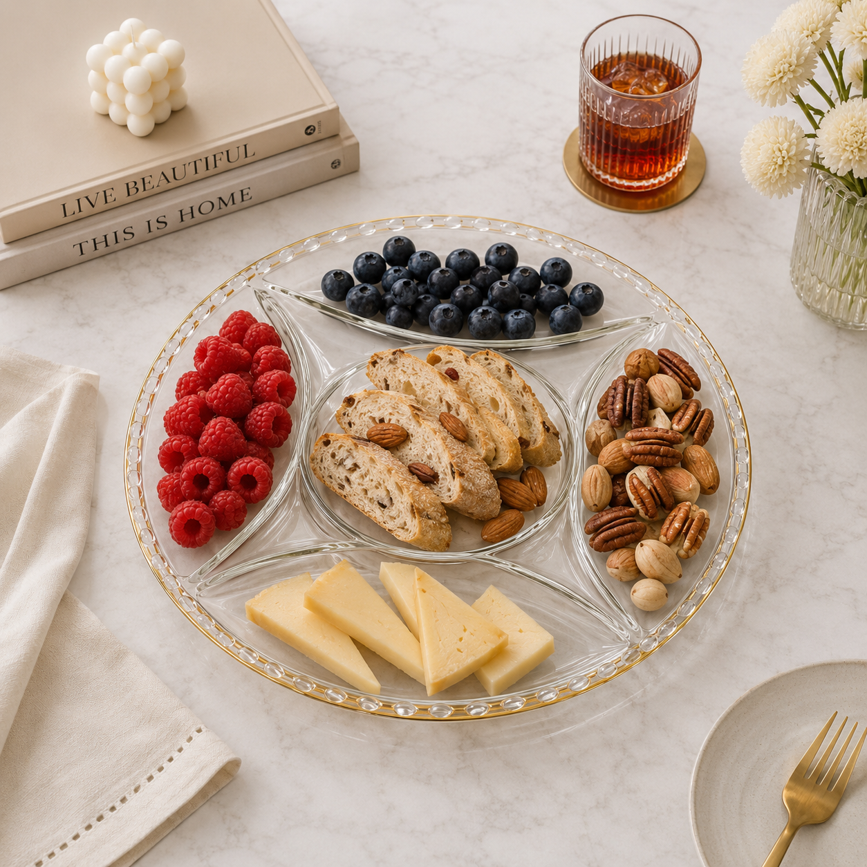 Danny Home 5-Section Glass Serving Plate – 33 × 2cm