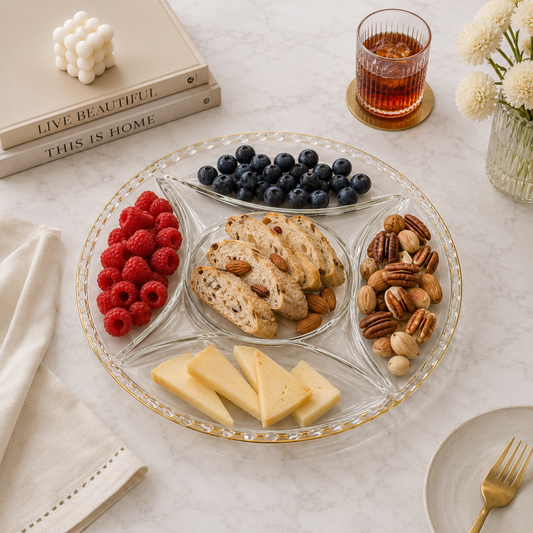 Danny Home 5-Section Glass Serving Plate – 33 × 2cm