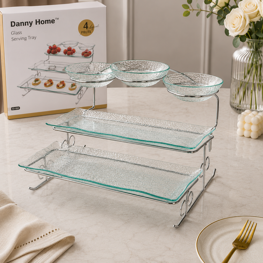 Danny Home 2-Tier Glass Serving Tray Set