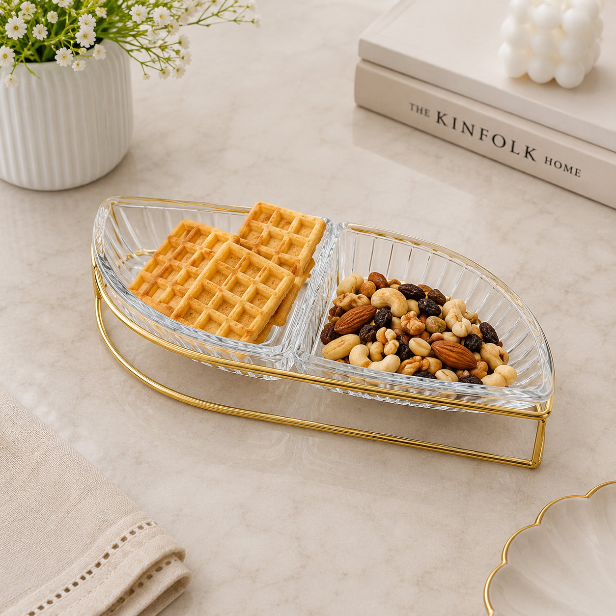 Danny Home 2-Section Glass Snack Bowl Set