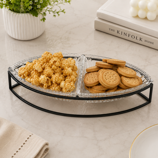Danny Home 2-Section Glass Snack Bowl Set